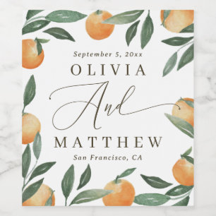 Elegant Citrus Tuscan Wedding Watercolor Orange Wine Label