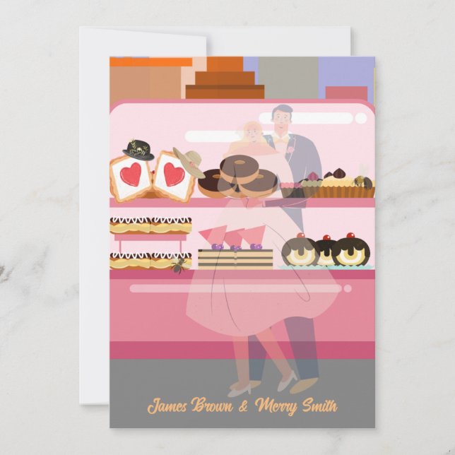 Elegant City Couple in Love Cakes  Wedding Invitation (Front)
