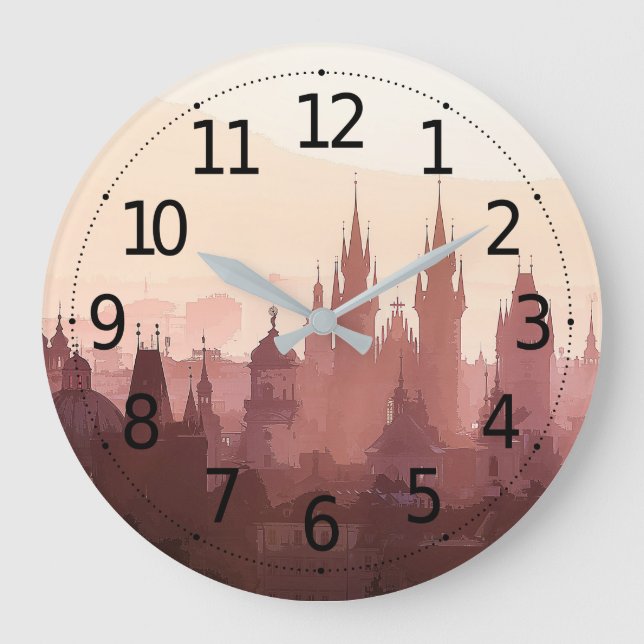 Elegant City of Prague Acrylic Artwork | Large Clock (Front)