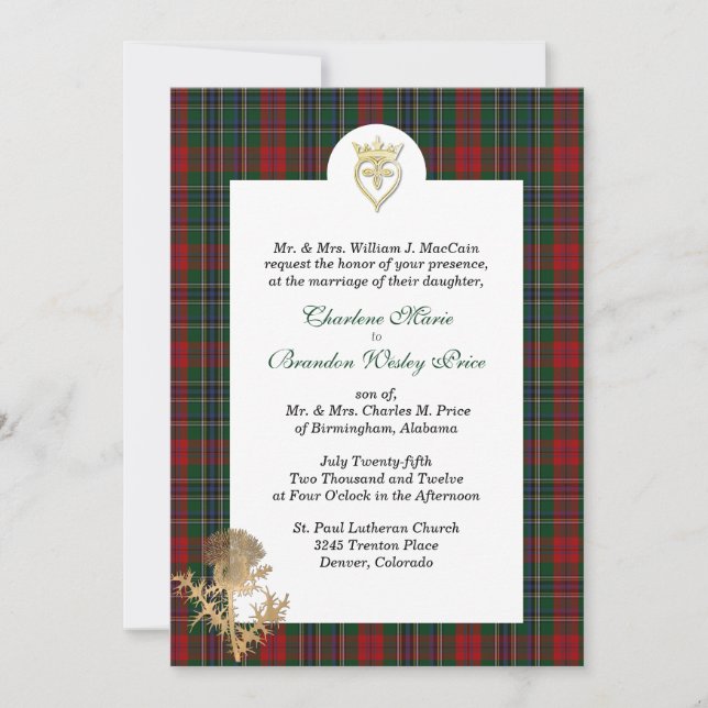 Elegant Clan MacCain 3  Plaid Wedding Invitation (Front)