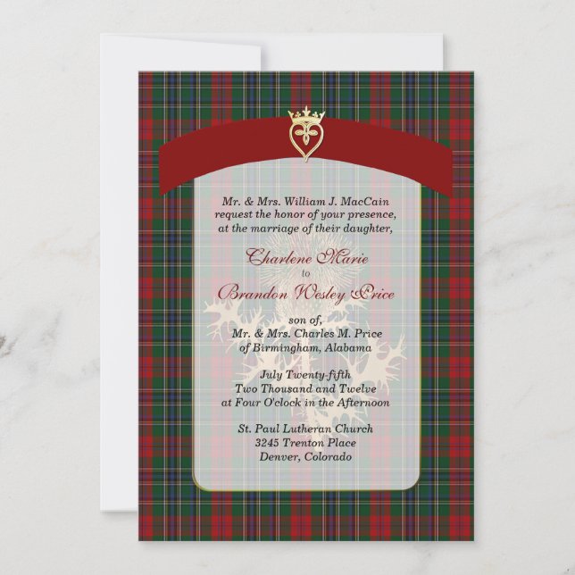 Élégant Clan MacCain Plaid Faire-part de mariage (Devant)