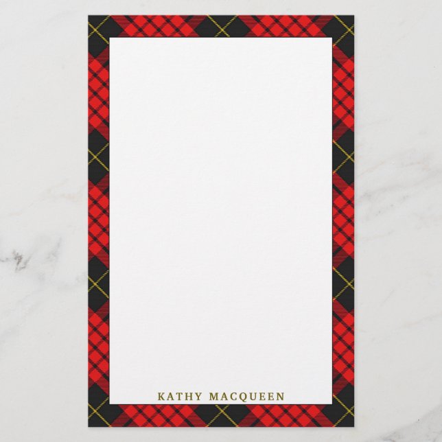 Elegant Clan MacQueen Tartan Plaid Stationery (Front)