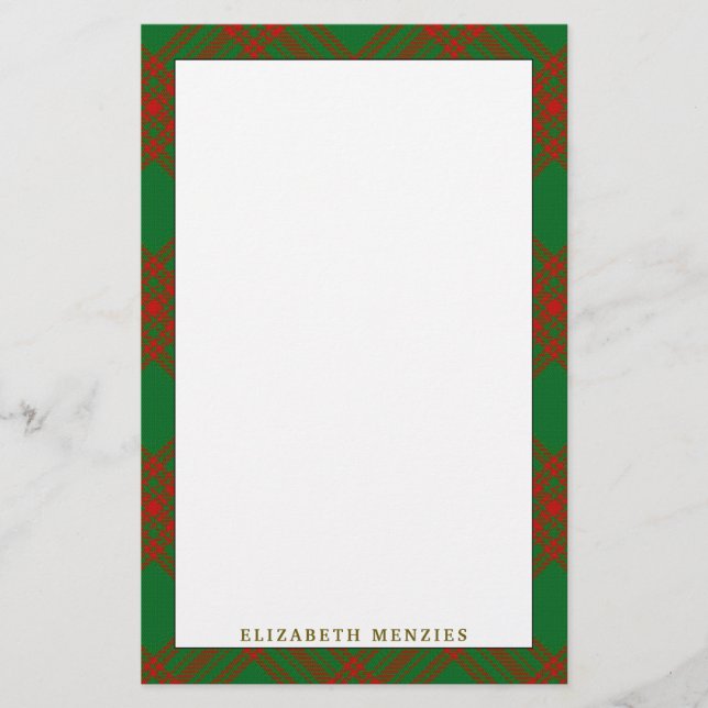 Elegant Clan Menzies Tartan Plaid Stationery (Front)
