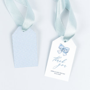 Elegant Clasic Gingham Blue Bow Baby Shower Thank  Gift Tags
