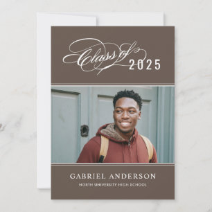 Elegant Class of 2024 Brown Photo Graduation Party Invitation