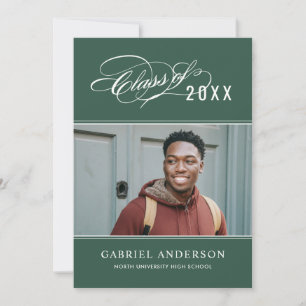 Elegant Class of 2024 Green Photo Graduation Party Invitation