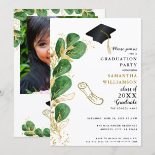 Elegant Class of 2024 Photo Greenery Graduation Invitation