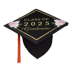 Elegant Class of 2025 Graduate Floral  Graduation Cap Topper