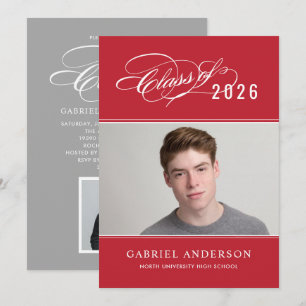 Elegant Class of 2025 Red Photo Graduation Party I Invitation
