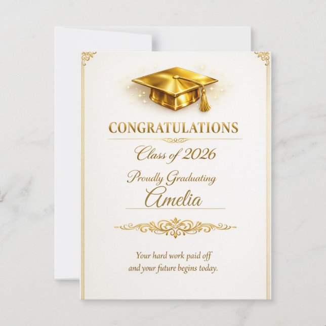 Elegant Class of 2026 Personalized Graduation Card (Front)