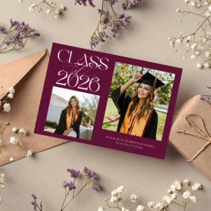 Elegant Class of 2026 Typography Grad Cranberry Announcement