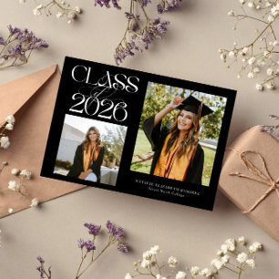 Elegant Class of 2026 Typography Grad Photo Black Announcement