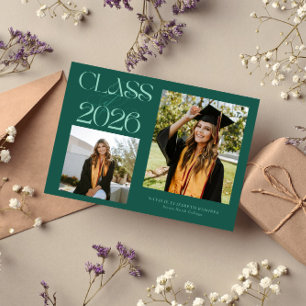 Elegant Class of 2026 Typography Grad Photo Green Announcement