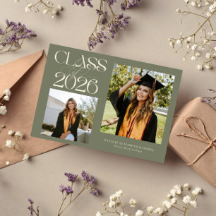 Elegant Class of 2026 Typography Grad Photo Sage Announcement