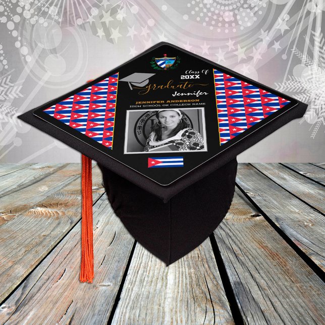 Elegant Class of 20XX, Photo & Cuban Flag  Graduation Cap Topper (Creator Uploaded)