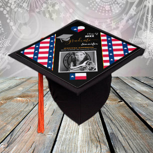 Elegant Class of 20XX, Photo & Texas Flag Graduation Cap Topper