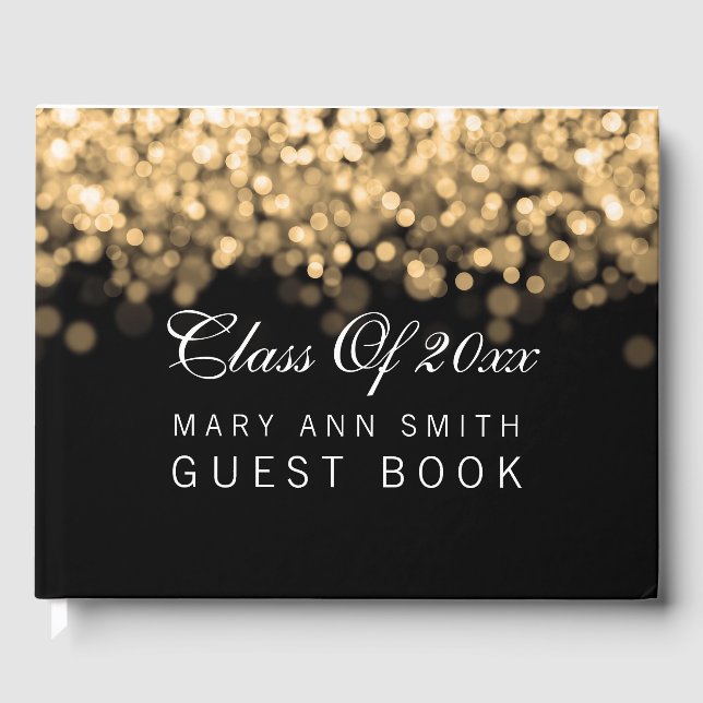 Elegant "Class Of" Graduation Party Gold Lights Guest Book (Front)