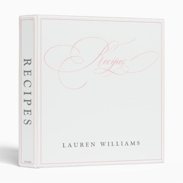 Élégant Classeur de recette de calligraphie rose (Devant/Côté)