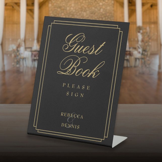 Elegant Classic Art Deco Black And Gold Guest Book Pedestal Sign (Elegant Classic Art Deco Black And Gold Guest Book Pedestal Sign)