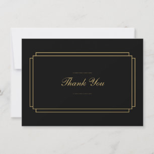 Elegant Classic Art Deco Black and Gold Thank You Card
