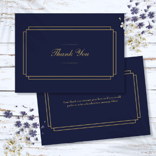 Elegant Classic Art Deco Navy Blue and Gold Thank You Card