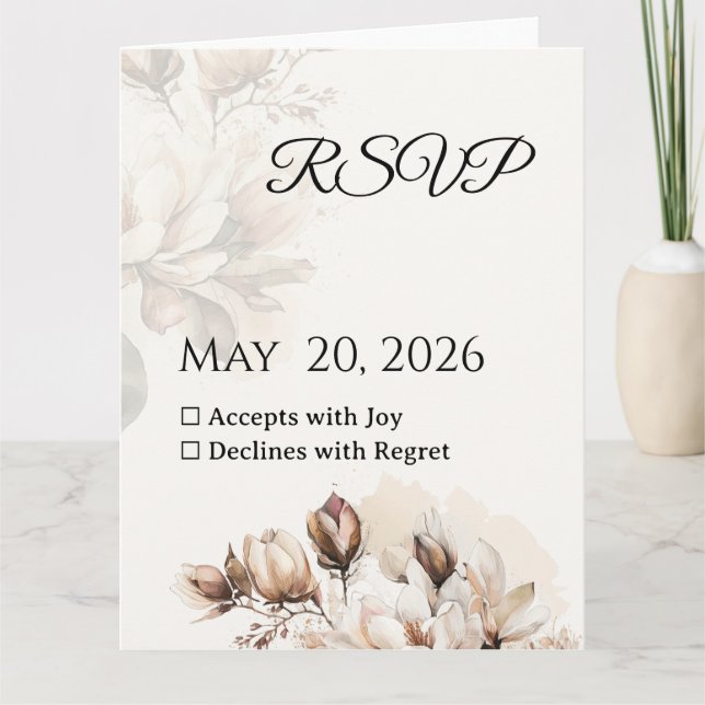 Elegant Classic Beige Magnolia RSVP Card (Front)