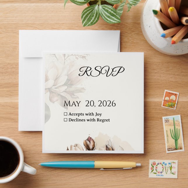 Elegant Classic Beige Magnolia RSVP Card Envelope (Desk)