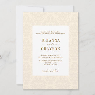Elegant Classic Beige Script Vintage Wedding  Invitation