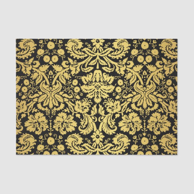 Elegant Classic Black and Gold Royal Damask Tissue Paper (Front)