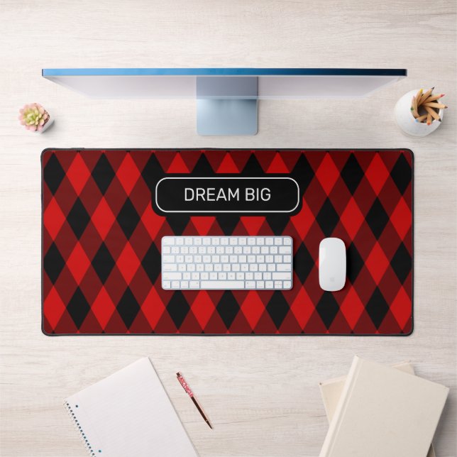 Elegant Classic Black and Red Diamond Pattern Desk Mat (Office 1)
