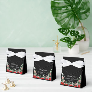 Elegant Classic Black And Red Floral Wedding Favor Box