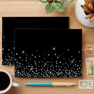 Elegant Classic Black and Silver Glitter Envelope