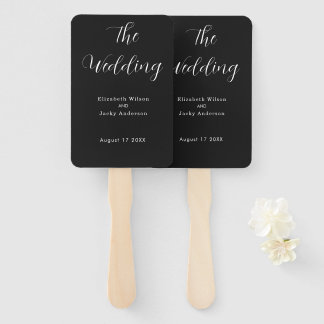 Elegant Classic Black and White Caligraphy Wedding Hand Fan