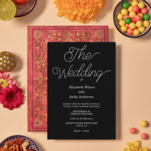 Elegant Classic Black and White Caligraphy Wedding Invitation