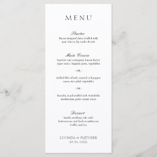 Elegant Classic Black and White Formal Wedding Menu