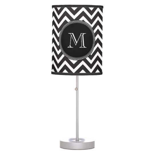 Elegant Classic Black and White Monogram Chevron Table Lamp