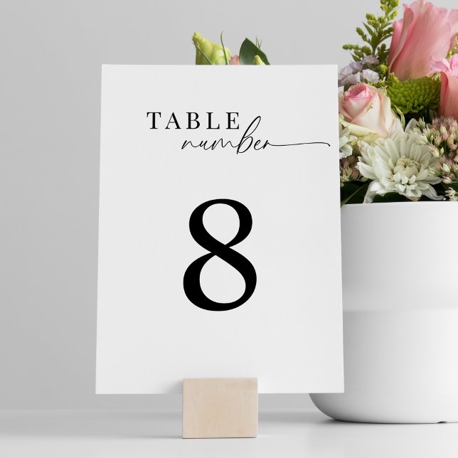 Elegant Classic Black and White Script Wedding Table Number (Creator Uploaded)