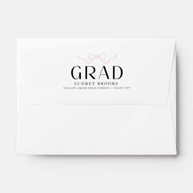 Elegant Classic Black Script Pink Bow Graduation Envelope (Back (Top Flap))