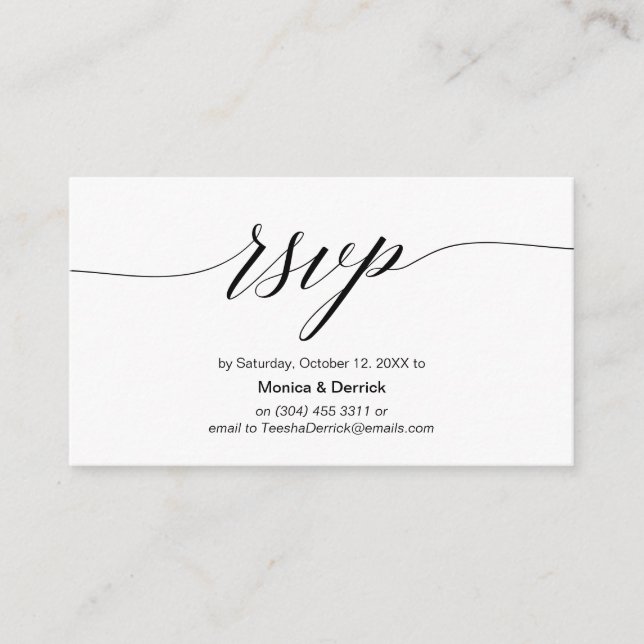 Elegant Classic, Black Script, RSVP respond Enclosure Card (Front)
