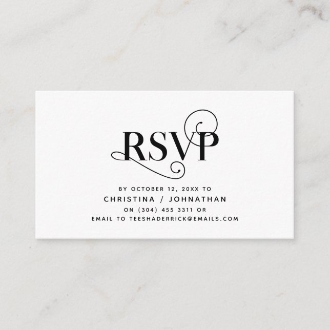 Elegant Classic, Black Script, RSVP respond Enclosure Card (Front)