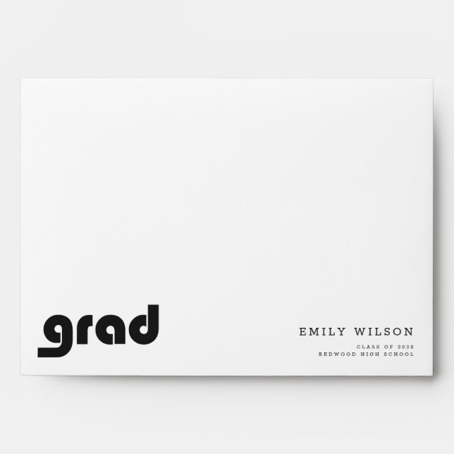 Elegant Classic Black Script White Graduation Envelope (Front)
