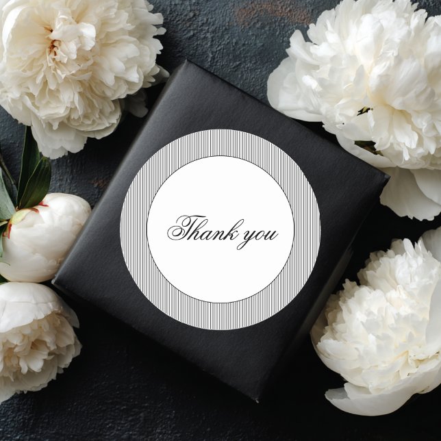 Elegant Classic Black Stripes Thank You Wedding Classic Round Sticker (Creator Uploaded)