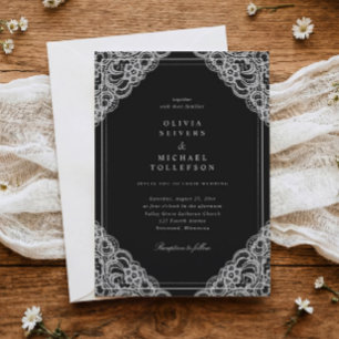 Elegant Classic Black & White French Lace Wedding Invitation