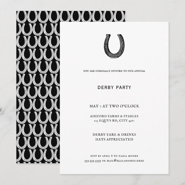 Elegant Classic Black White Horse Race Derby Party Invitation (Front/Back)