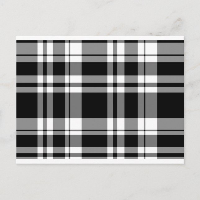 Elegant classic black white plaid pattern postcard (Front)
