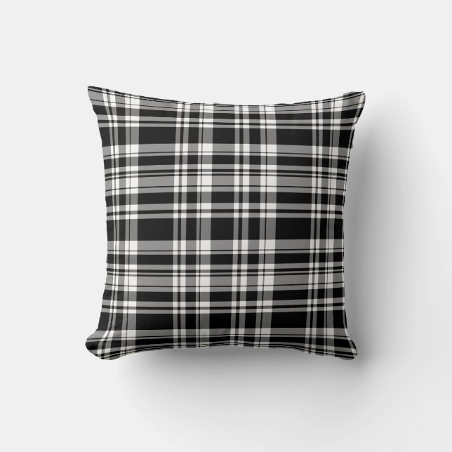 Elegant classic black white plaid pattern throw pillow (Front)