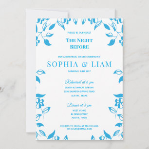 elegant classic blue floral rehearsal Invitation