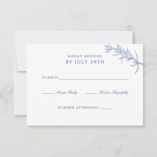 Elegant Classic Blue Floral Wedding RSVP Card (Front)
