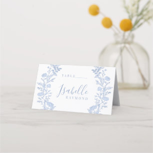 Elegant Classic Blue Floral Wreath Wedding Place Card