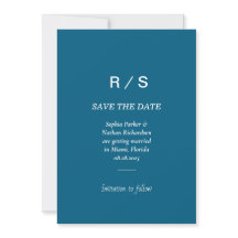 Elegant Classic Blue Monogram Save The Date Card